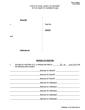 Ohio Court Report of Parties Form
