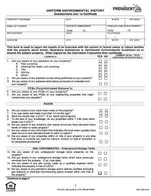 Uniform Environmental History Questionnaire