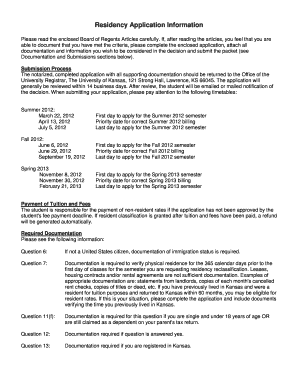 Kansas Residency Application Form