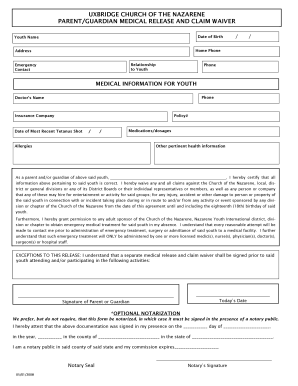 Parent Medical Release and Claim Waiver