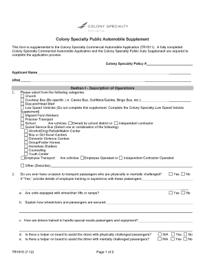 Colony Specialty Public Automobile Supplement