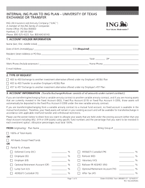 ING Plan to Plan Exchange or Transfer Form