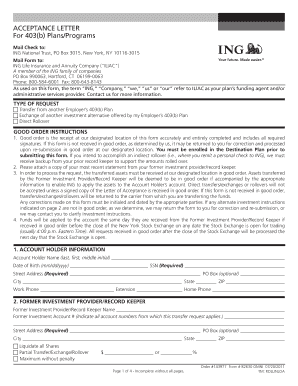 403(b) Plan Transfer Acceptance Letter