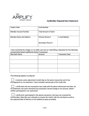 Debit Card Dispute Form