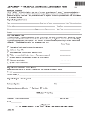 AFPlanServ 403(b) Plan Distribution Authorization Form
