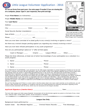 Little League Volunteer Application