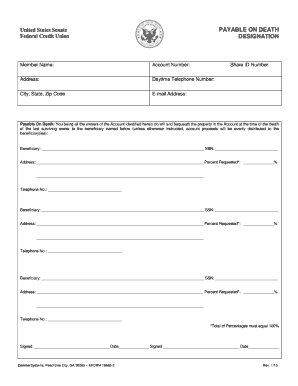 US Senate Federal Credit Union Payable on Death Designation