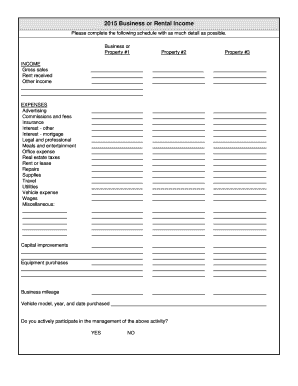 2015 Business or Rental Income Form