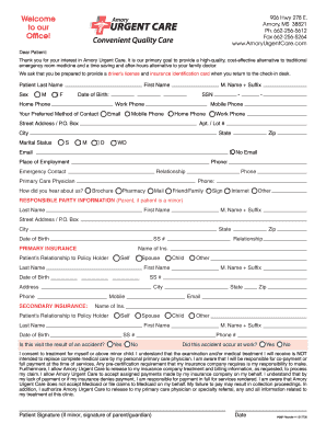 Amory Urgent Care Patient Registration Form