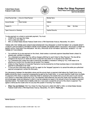 US Senate Stop Payment Order