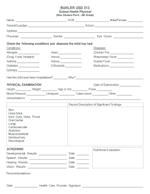 School Health Physical Form