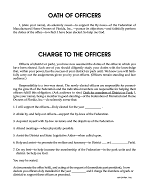 Oath of Officers for Federation of Manufactured Home Owners of Florida