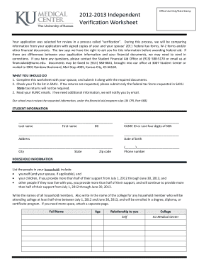 2012-2013 Independent Verification Worksheet
