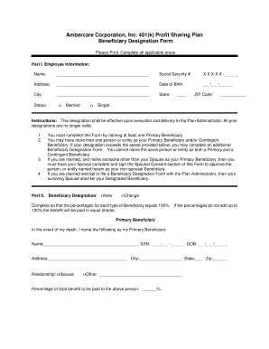 Ambercare Corporation 401(k) Beneficiary Designation Form