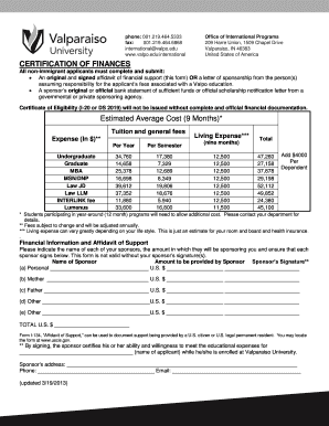 Certification of Finances