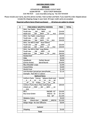 Webelos Uniform Order Form