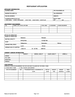 Restaurant Insurance Application Form