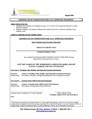 Certificate of Completion for CCAC Approved Trainings