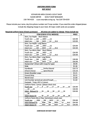 Boy Scouts Uniform Order Form