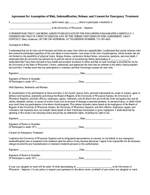 University of Wisconsin Assumption of Risk and Consent Form