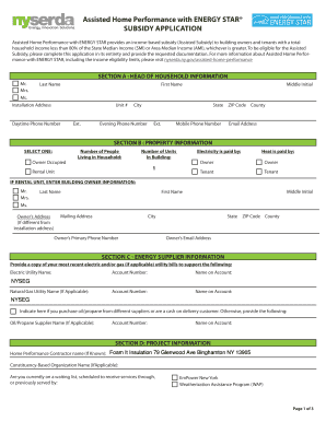 Assisted Home Performance with ENERGY STAR Subsidy Application