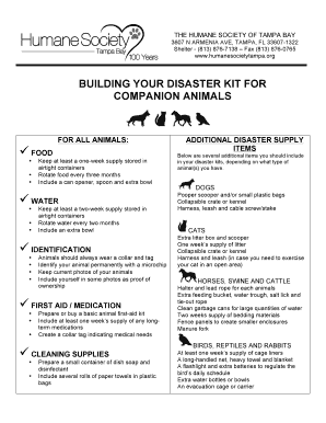 Animal Disaster Preparedness Checklist