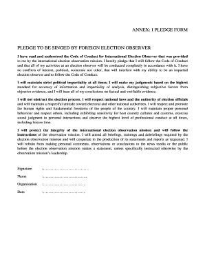 Pledge Form for Foreign Election Observer