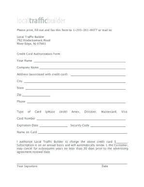 Credit Card Authorization Form