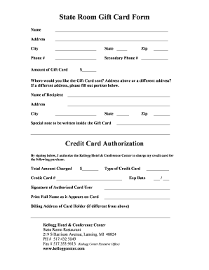 State Room Gift Card Form