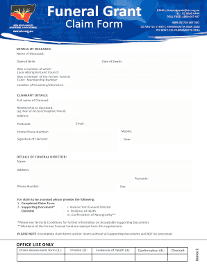 Funeral Grant Claim Form