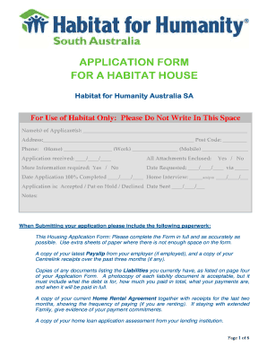Habitat for Humanity Australia SA Home Application Form