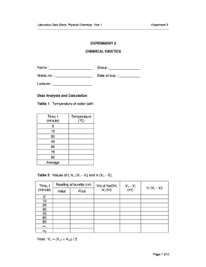 Chemical Kinetics Lab Data Sheet