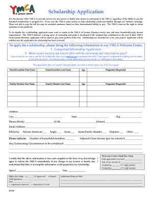 YMCA Scholarship Application Form