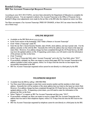 IRS Tax Account Transcript Request