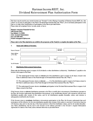 Hartman Income REIT Dividend Reinvestment Plan Authorization Form