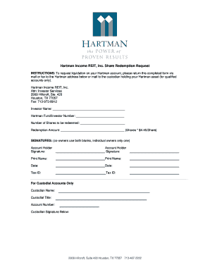 Hartman Income REIT Share Redemption Request