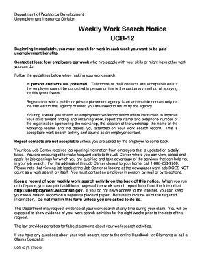 Wisconsin Weekly Work Search Notice UCB-12