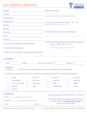 2012 Virginia Athletics Foundation Donation Form