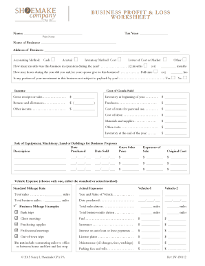 BUSINESS PROFIT LOSS WORKSHEET - Shoemake CPA