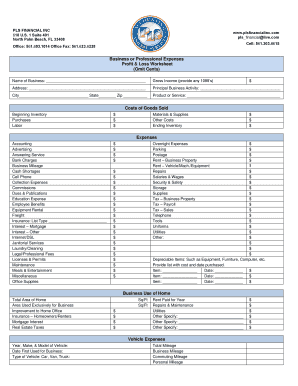 Or Professional Expenses Profit Loss Worksheet Omit