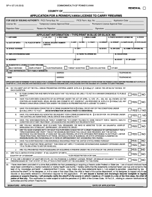 Pennsylvania License to Carry Firearms Application