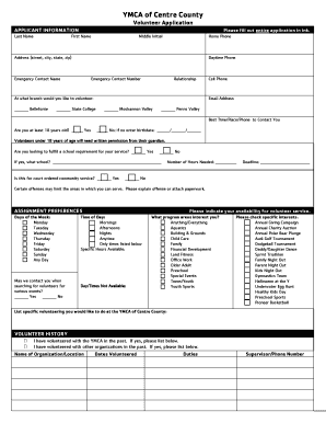 YMCA Volunteer Application Form
