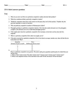 Economics Perfect Competition Short Answer Questions