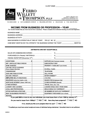 US Business Income Expense Form
