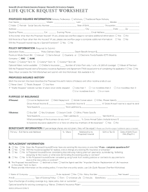 Genworth Life Quick Request Worksheet