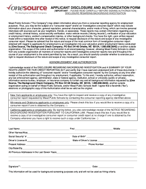 Applicant Disclosure and Authorization Form