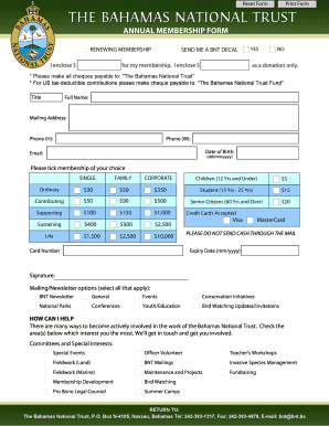Bahamas National Trust Annual Membership Form