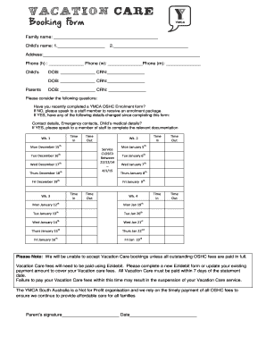 YMCA OSHC Enrolment Form