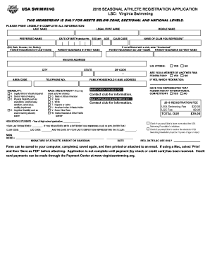 USA Swimming 2016 Athlete Registration Application