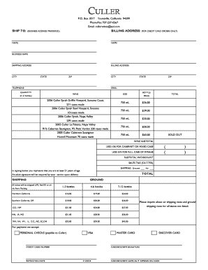 Culler Wines Order Form